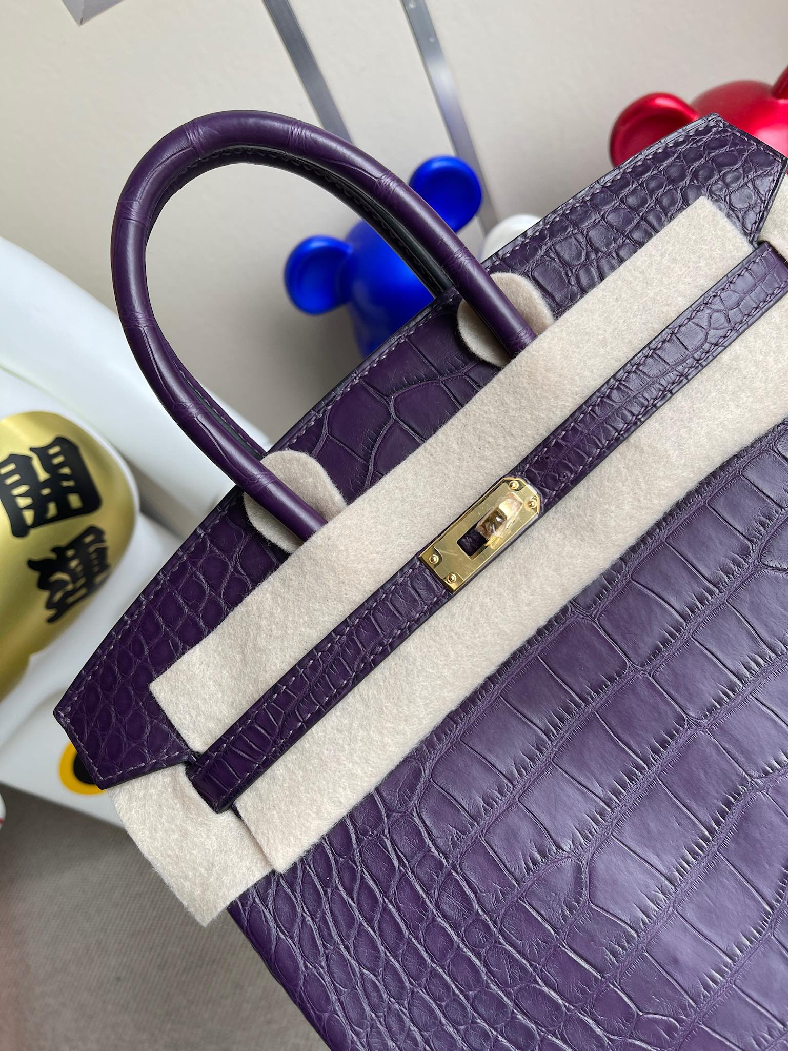 에르메스 버킨백25 퍼플 금장 악어가죽